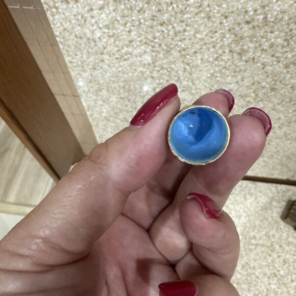 Vintage Thimble Cloisonne Gold Tone Enamel Inlay Blue Multicolor Flowers - Picture 3 of 6